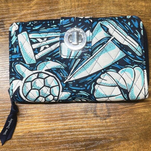 Vera Bradley Wallet Turnlock Shore Enough Print RFID Blue Turtle Sailboat - Picture 2 of 9
